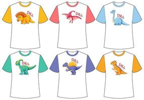 conjunto de tela de dinossauro com cores diferentes em camisetas vetor