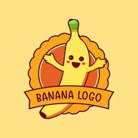 design de logotipo de mascote de desenho animado de banana. logotipo de estilo plano. ilustração do ícone do vetor. vetor