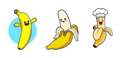 design de logotipo de mascote de desenho animado de banana. logotipo de estilo plano. ilustração do ícone do vetor. vetor