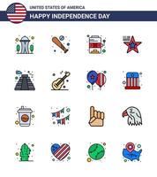 conjunto de 16 ícones do dia dos eua símbolos americanos sinais do dia da independência para bandeira americana eua jogo americano editável dia dos eua vetor elementos de design