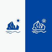 ecologia ambiente gelo iceberg derretendo linha e ícone sólido glifo banner azul linha e ícone sólido glifo banner azul vetor