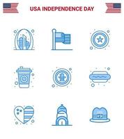 9 sinais azuis eua celebração do dia da independência símbolos de celebração garrafa de bebida americana eua editável elementos de design do vetor do dia dos eua