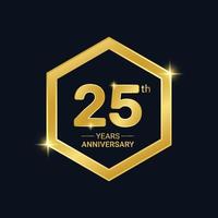 emblema de rótulo de aniversário de 25 anos com modelo de vetor de ouro