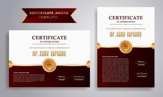 modelo de certificado com luxo e padrão moderno, certificado moderno limpo com distintivo de ouro. vetor