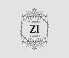 coleção de logotipos de monograma de casamento de letras iniciais zi, modelos modernos minimalistas e florais desenhados à mão para cartões de convite, salve a data, identidade elegante para restaurante, boutique, café em vetor