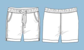 meninos suam shorts vector moda modelo de desenho plano. jovem desenho técnico moda arte ilustração.