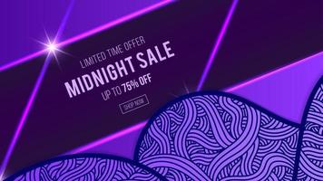 design de modelo de banner de venda de meia-noite roxo, oferta especial de grande venda. vetor