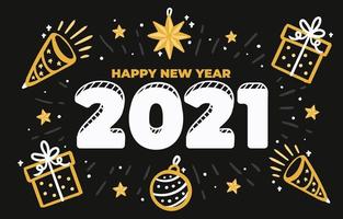 desenhado à mão feliz ano novo 2021 vetor