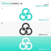 logotipo de reciclagem com loop de círculo em símbolo de forma de triângulo com setas. design para pacote de produtos em cores, estilo escuro e brilhante. ilustração vetorial vetor