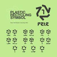 conjunto de símbolos de reciclagem de plástico. ilustração vetorial vetor