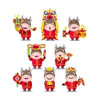 personagens fofinhos animados de bois do ano novo chinês