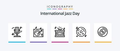 pacote de ícones da linha 5 do dia internacional do jazz, incluindo rádio. música. meios de comunicação. volume. som. design de ícones criativos vetor