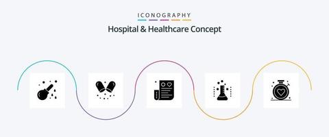 hospital e conceito de saúde glifo 5 pacote de ícones, incluindo médico. hospital. projeto de lei. cuidados de saúde. finança vetor