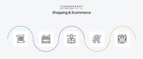 pacote de ícones de linha 5 de compras e comércio eletrônico, incluindo pedido aprovado. rótulo garantido. mercado. distintivo. localização do pacote vetor