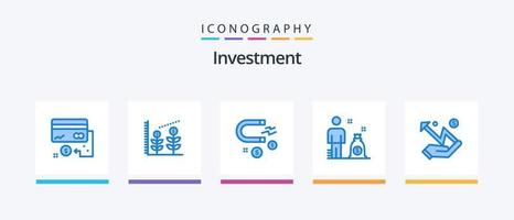 pacote de ícones de investimento azul 5, incluindo dinheiro. mão. atraindo. investidor. o negócio. design de ícones criativos vetor