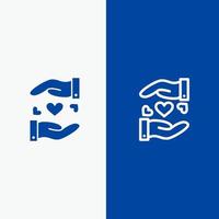 amor compartilhando linha de casamento de coração e ícone sólido de glifo banner azul linha e ícone sólido de glifo banner azul vetor