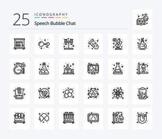 pacote de ícones de 25 linhas de bate-papo, incluindo química. microscópio. teste. química. tubo vetor