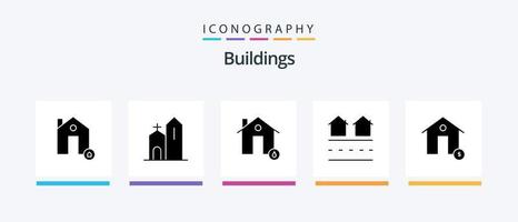 Pacote de ícones de glifo 5 de edifícios, incluindo habitação. Estado. histórico. lar. incêndio. design de ícones criativos vetor