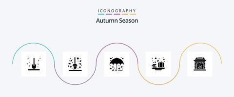Pacote de ícones de glifo 5 de outono, incluindo vegetais. dia das Bruxas. folha. outono. chuva vetor