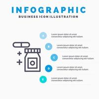 ícone de linha de temperatura chuvosa de tablet com fundo de infográficos de apresentação de 5 etapas vetor