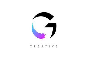 design de ícone de logotipo de letra g de espaço negativo com pincelada em vetor de cores roxas azuis