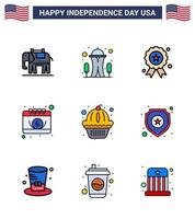 pacote de 9 linhas criativas relacionadas ao dia da independência dos eua planas preenchidas dos estados calendário do dia da independência americana editável elementos de design vetorial do dia dos eua vetor