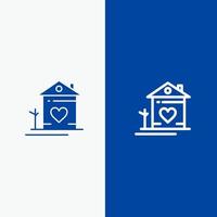 casa casa família casal cabana linha e glifo ícone sólido bandeira azul linha e glifo ícone sólido bandeira azul vetor