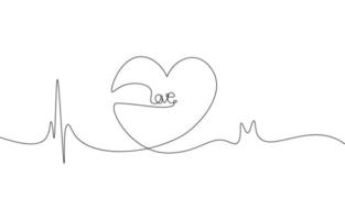 coração de amor de linha contínua. conceito de papel de parede dos namorados. ilustração vetorial linha única de estilo minimalista. rabiscos de caligrafia em um fundo branco. vetor