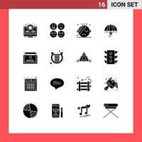 16 ícones criativos, sinais e símbolos modernos de segurança de hotel, dinheiro de segurança médica, elementos de design de vetores editáveis