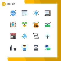 Pacote de cores planas de 16 interfaces de usuário de sinais e símbolos modernos da página da web mundial, pacote editável de elementos de design de vetores criativos