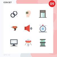 conjunto de 9 pacotes comerciais de cores planas para elementos de design de vetores editáveis de elevador eletrônico de alto-falante