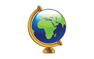 globo 3d realista de vetor do planeta Terra com mapa do mundo ícone closeup isolado no fundo branco. modelo de design do globo escolar na mesa, modelo da terra para gráficos, clipart. vista frontal