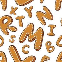 padrão sem costura de natal de biscoito de alfabeto de desenho animado vetor