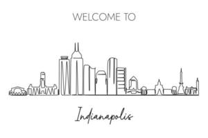 horizonte de indianapolis um desenho de linha contínua em fundo branco, design de estilo desenhado à mão para ilustração de viagens e turismo vetor