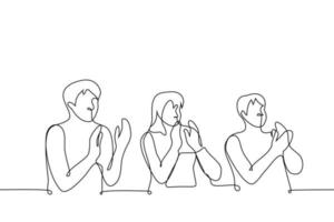 pessoas sentadas batem palmas - um vetor de desenho de linha. conceito de aplauso