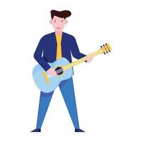 vetor plano de avatar masculino segurando o personagem do conceito de músico de guitarra