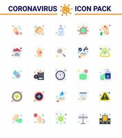 conjunto de ícones de cores planas de 25 cores planas de proteção de coronavírus covid19, como desinfetante de coronavírus de cuidado de microorganismo coronavírus viral 2019nov elementos de design de vetor de doença