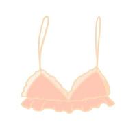 ilustração de clip art isolada e fofa desenhada à mão de bralette rosa pêssego com babados vetor