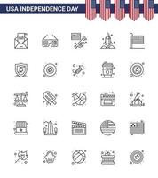 25 sinais de linha dos eua símbolos de celebração do dia da independência da nave espacial dos eua foguete dos eua americano editável dia dos eua vetor elementos de design