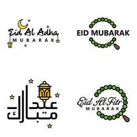 4 saudações eid fitr modernas escritas em texto decorativo de caligrafia árabe para cartão de felicitações e desejando o feliz eid nesta ocasião religiosa vetor