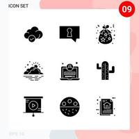 pacote vetorial de 9 ícones em pacote de glifos criativos de estilo sólido isolado em fundo branco para web e fundo de vetor de ícones pretos criativos móveis
