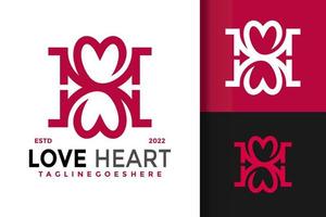 modelo de ilustração vetorial de design de logotipo de letra h de coração de amor vetor