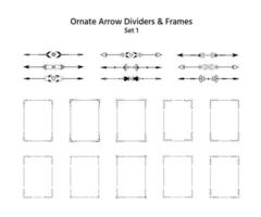 conjunto de divisores de texto de seta desenhados à mão, vinhetas caligráficas. linhas retrô elegantes, molduras, separadores de parágrafos, decoração de páginas. elementos de design romântico editáveis para impressões vetor