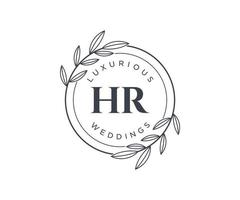 hr letras iniciais modelo de logotipos de monograma de casamento, modelos modernos minimalistas e florais desenhados à mão para cartões de convite, salve a data, identidade elegante. vetor