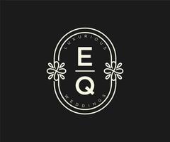 modelo de logotipos de monograma de casamento de carta inicial eq, modelos minimalistas e florais modernos desenhados à mão para cartões de convite, salve a data, identidade elegante. vetor