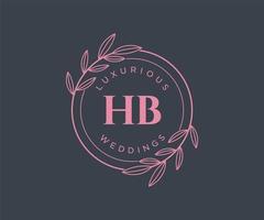 hb letras iniciais modelo de logotipos de monograma de casamento, modelos minimalistas e florais modernos desenhados à mão para cartões de convite, salve a data, identidade elegante. vetor