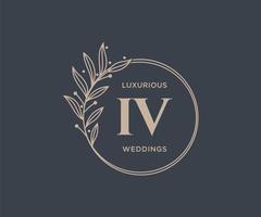 iv letras iniciais modelo de logotipos de monograma de casamento, modelos modernos minimalistas e florais desenhados à mão para cartões de convite, salve a data, identidade elegante. vetor