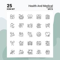 25 conjunto de ícones médicos e de saúde 100 eps editáveis 10 arquivos de conceito de logotipo de negócios ideias de design de ícone de linha vetor