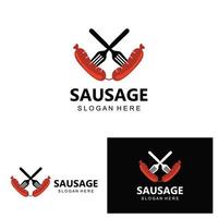 logotipo de salsicha, vetor de comida moderna, design para marcas de comida grelhada, churrasco, loja de salsichas, cachorro-quente
