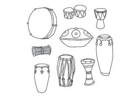 Conjunto de vetores de tambor desenhados à mão